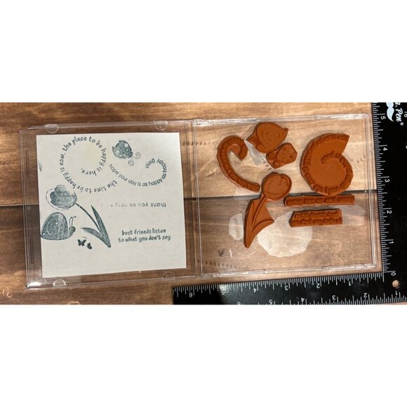 Stampin Up Garden Whimsey Rubber Stamp set of 7 Snail Tulip ladybug - Picture 2 of 2